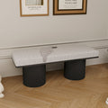 Boucle Upholstered Bench with Chunky Black Legs - Light Gray