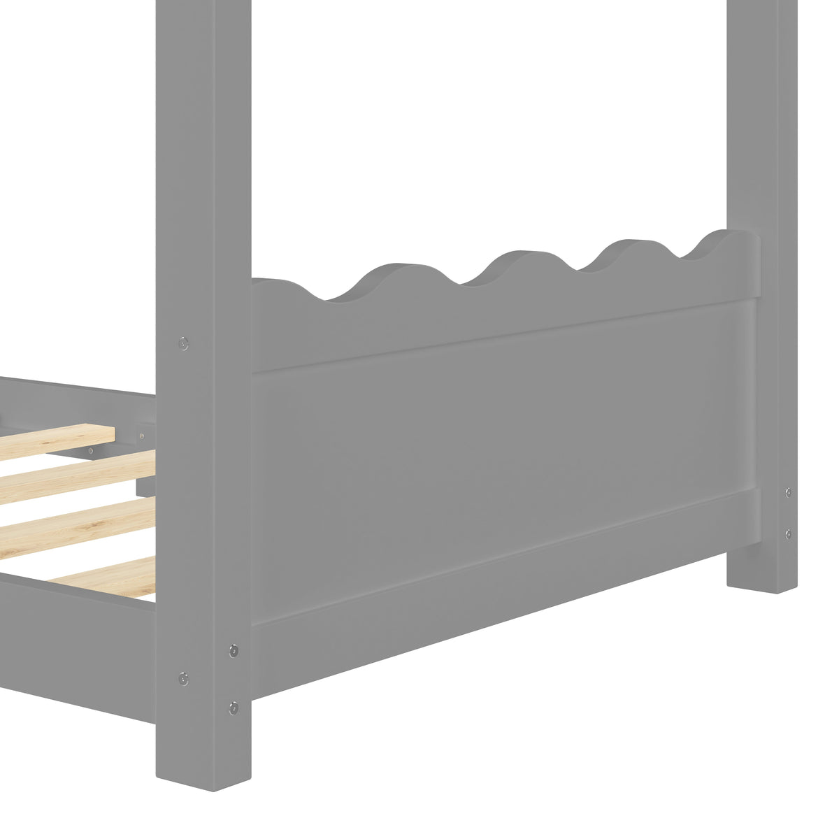 Twin House Floor Bed with Support Slats - Solid Wood, White