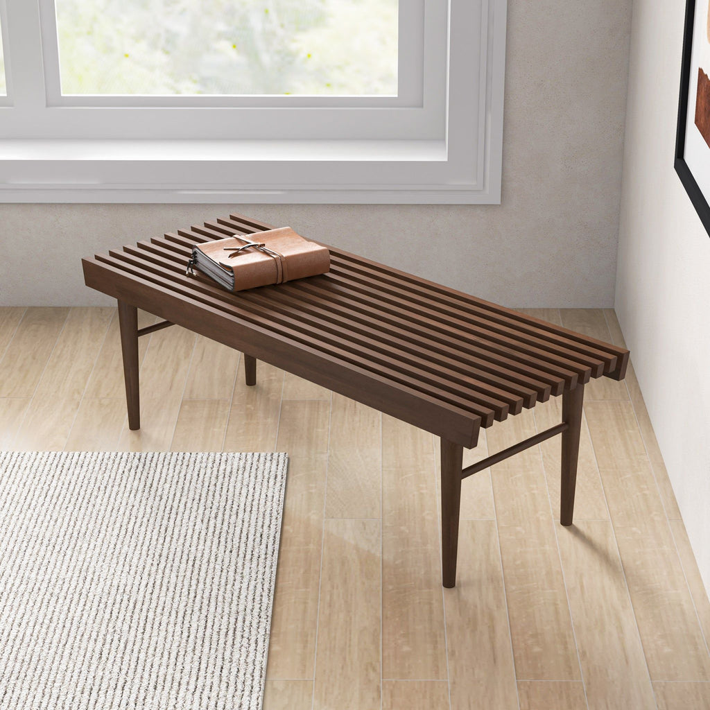 Dark Brown Wood Accent Bench with Solid Wood Frame - Mia