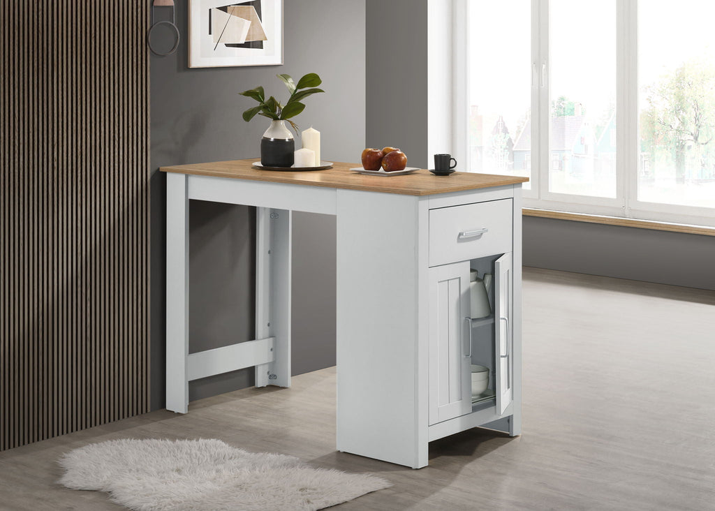 Small Space Counter Height Dining Table with Cabinet and 2 Stools - Gray or Light Brown