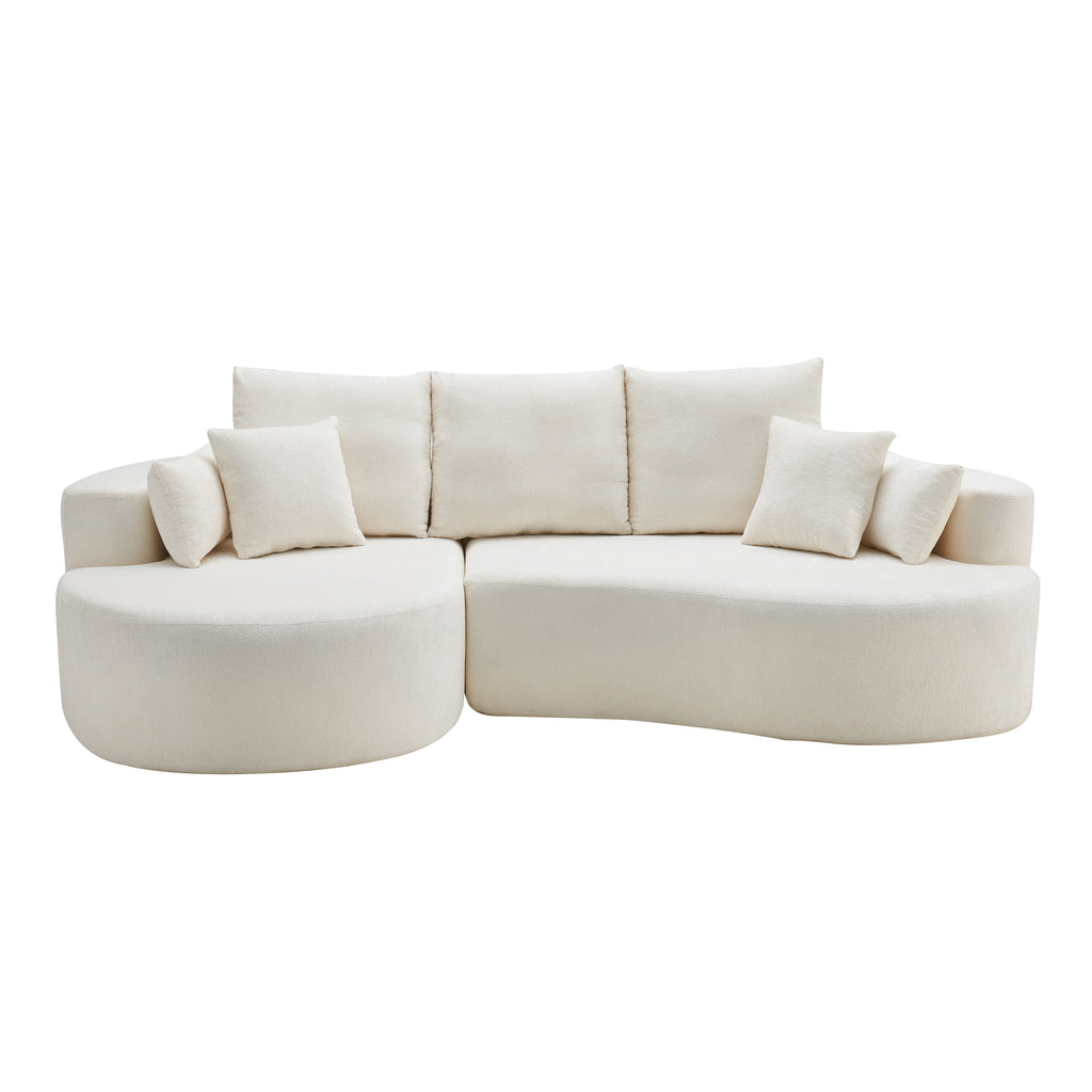 Fabric Cloud Curved Sectional Sofa with Chaise - Snow White