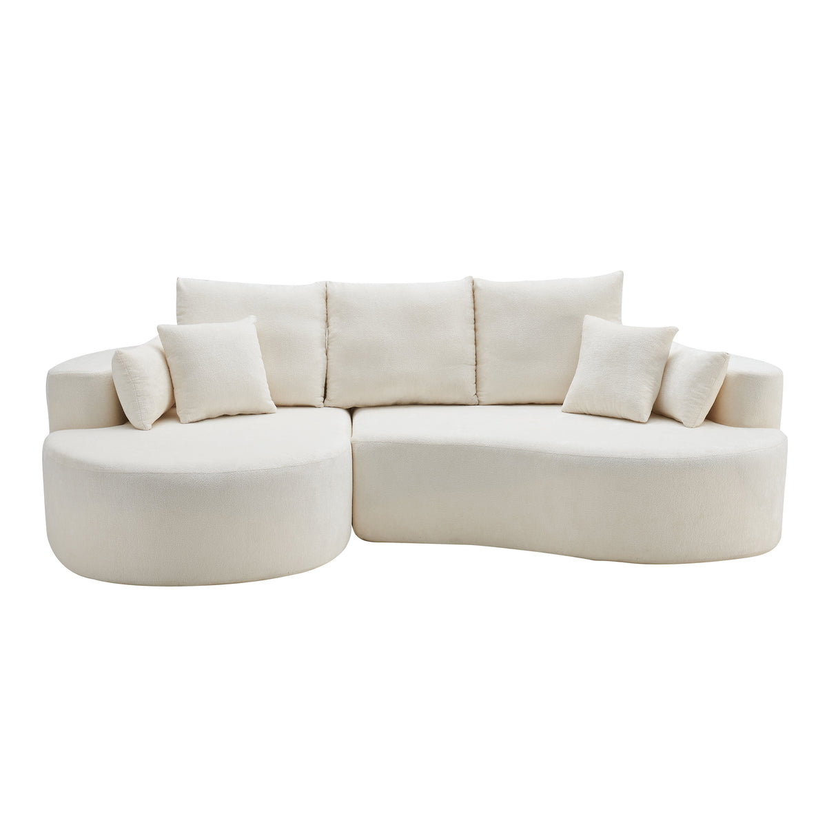 Fabric Cloud Curved Sectional Sofa with Chaise - Snow White