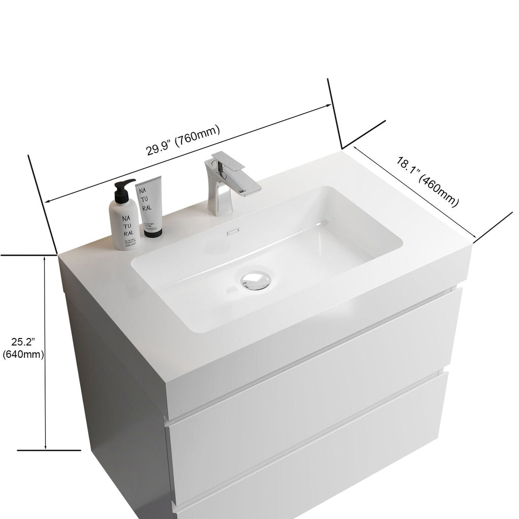 Modern Floating Bathroom Vanity with Large Storage - White or Black