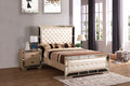 Contemporary Panel Bed with Mirrored Accents - Beige or Pearl Silver