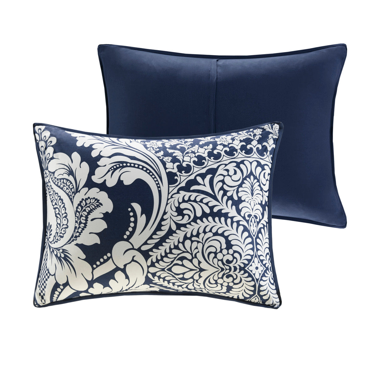 Indigo Cotton Comforter Set with Damask Pattern - Cal King, 7 Piece