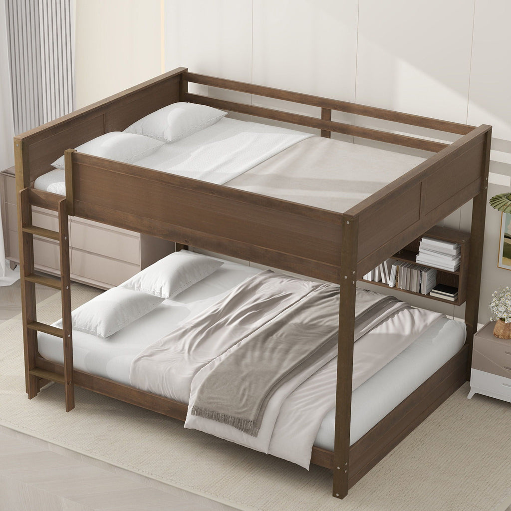 Queen Bunk Bed with Storage Cabinets and USB Ports - Dark Brown or White