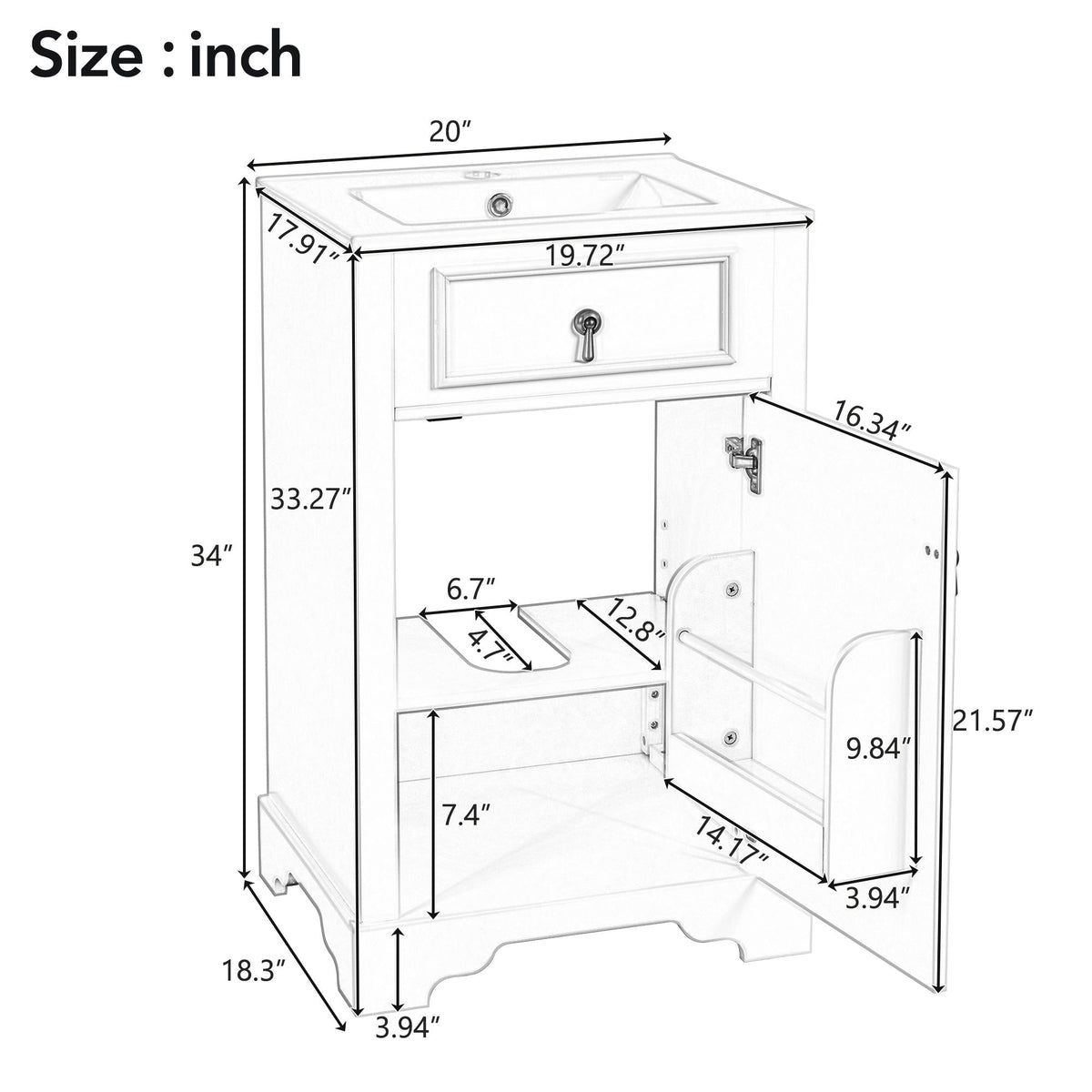 Elegant Bathroom Vanity with Ceramic Sink and Soft-Close Door - Multiple Colors