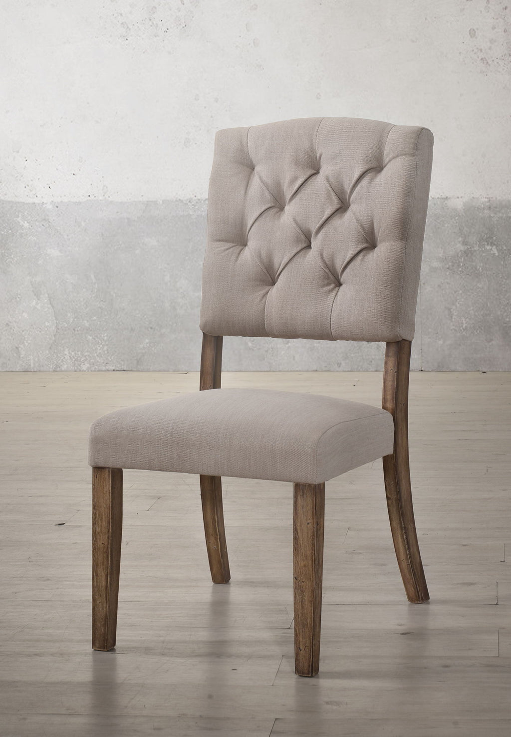 Weathered Side Chair Set with Button Tufting - Dark Brown or Dark Gray