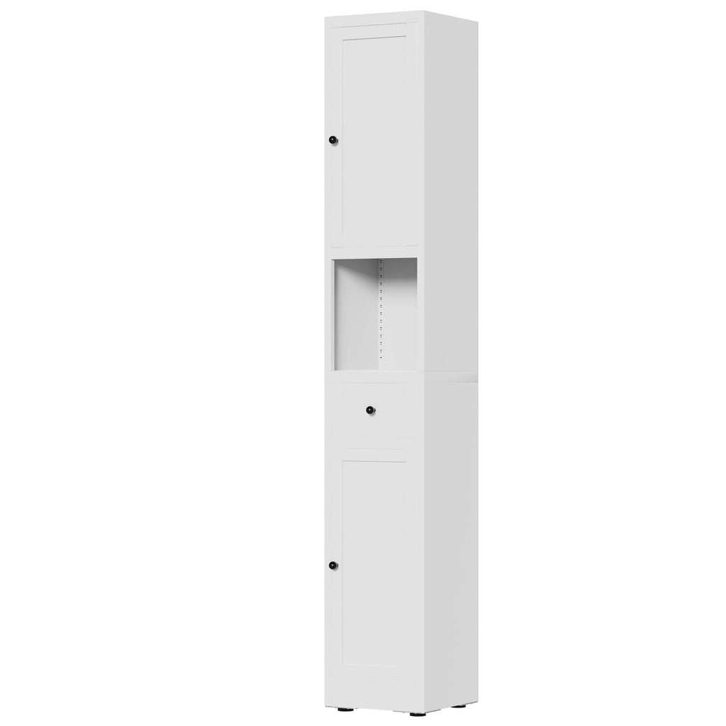 Tall Bathroom Storage Cabinet with Adjustable Shelves - White Steel
