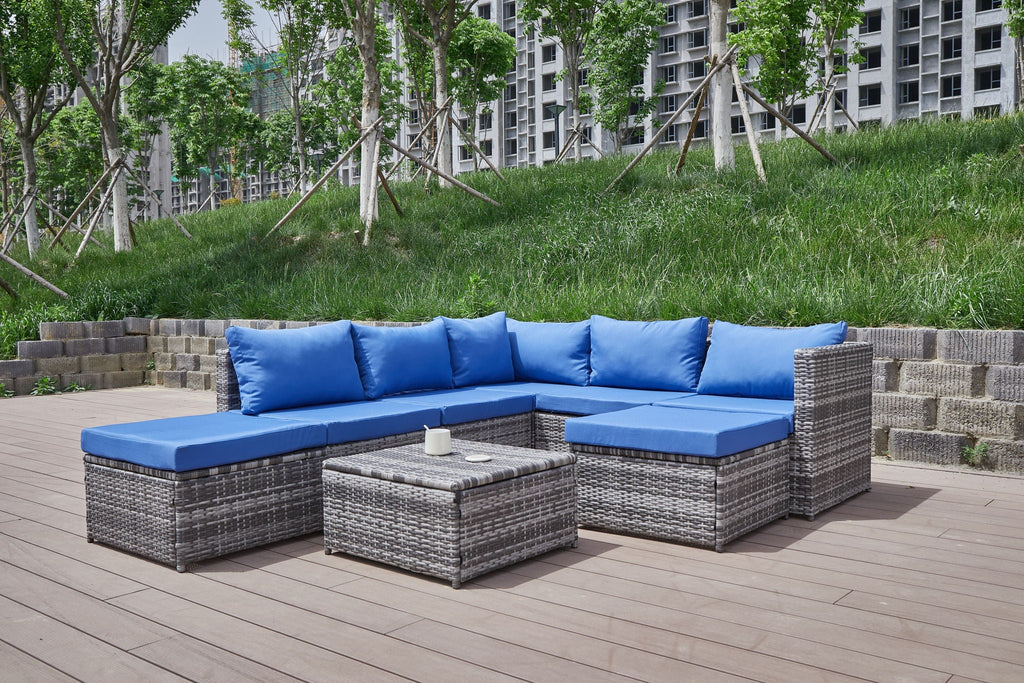 Dark Gray Patio Sofa With Cushions and Table - All-Weather Wicker