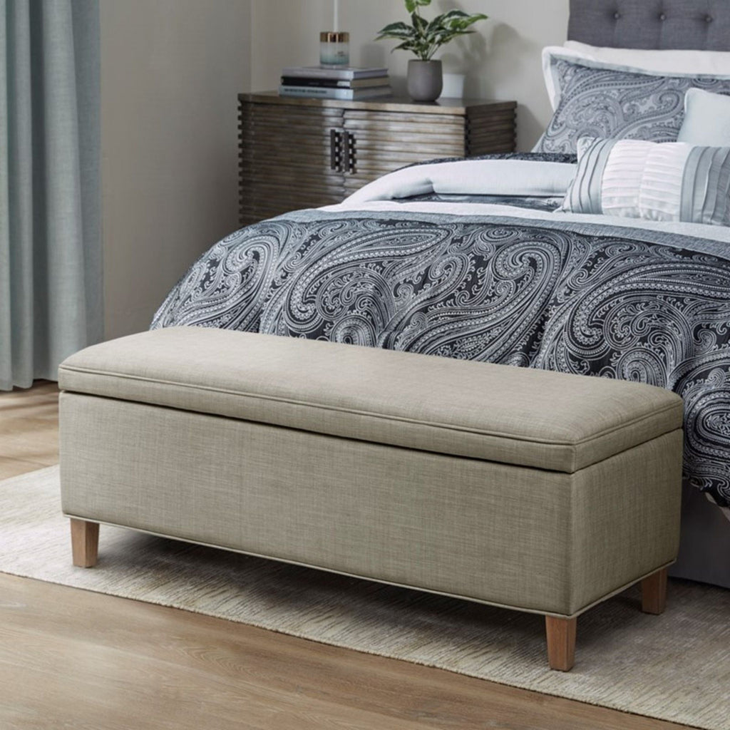 Light Gray Storage Bench with Soft Close and Ample Storage - Rectangular