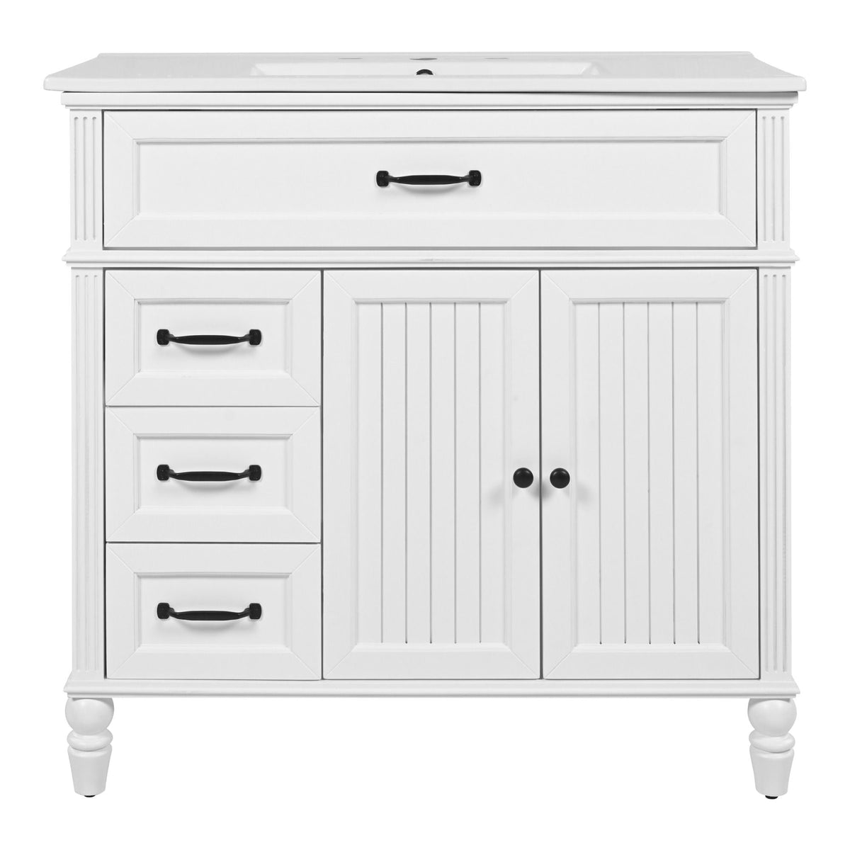 Bathroom Vanity With Sink and Drawers - Freestanding Solid Wood Cabinet
