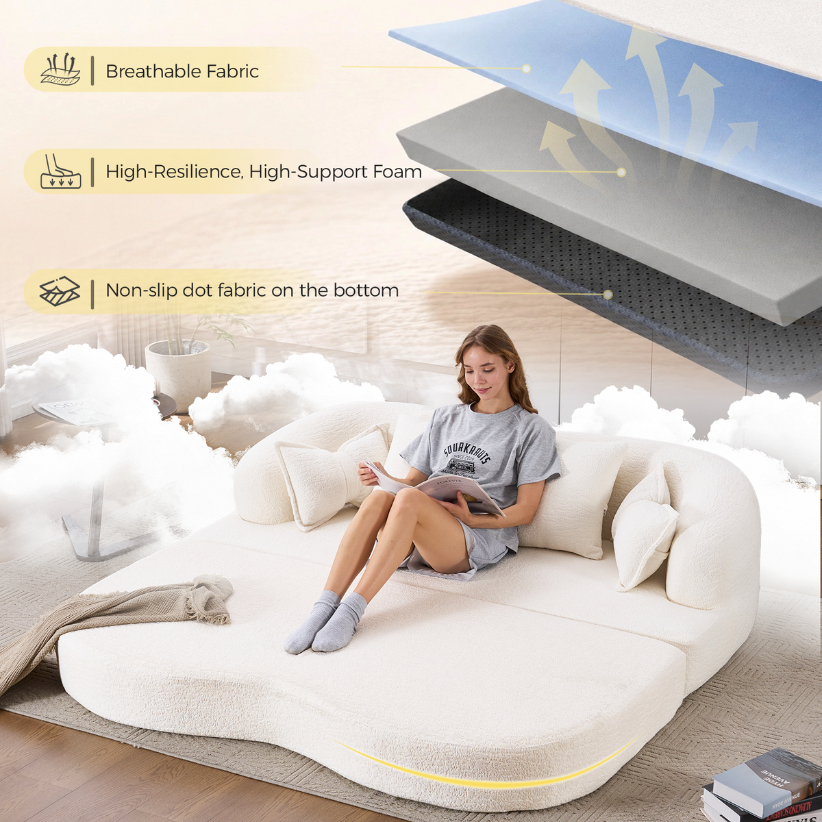 2-in-1 Foldable Sofa Bed with 4 Pillows - Chenille Loveseat