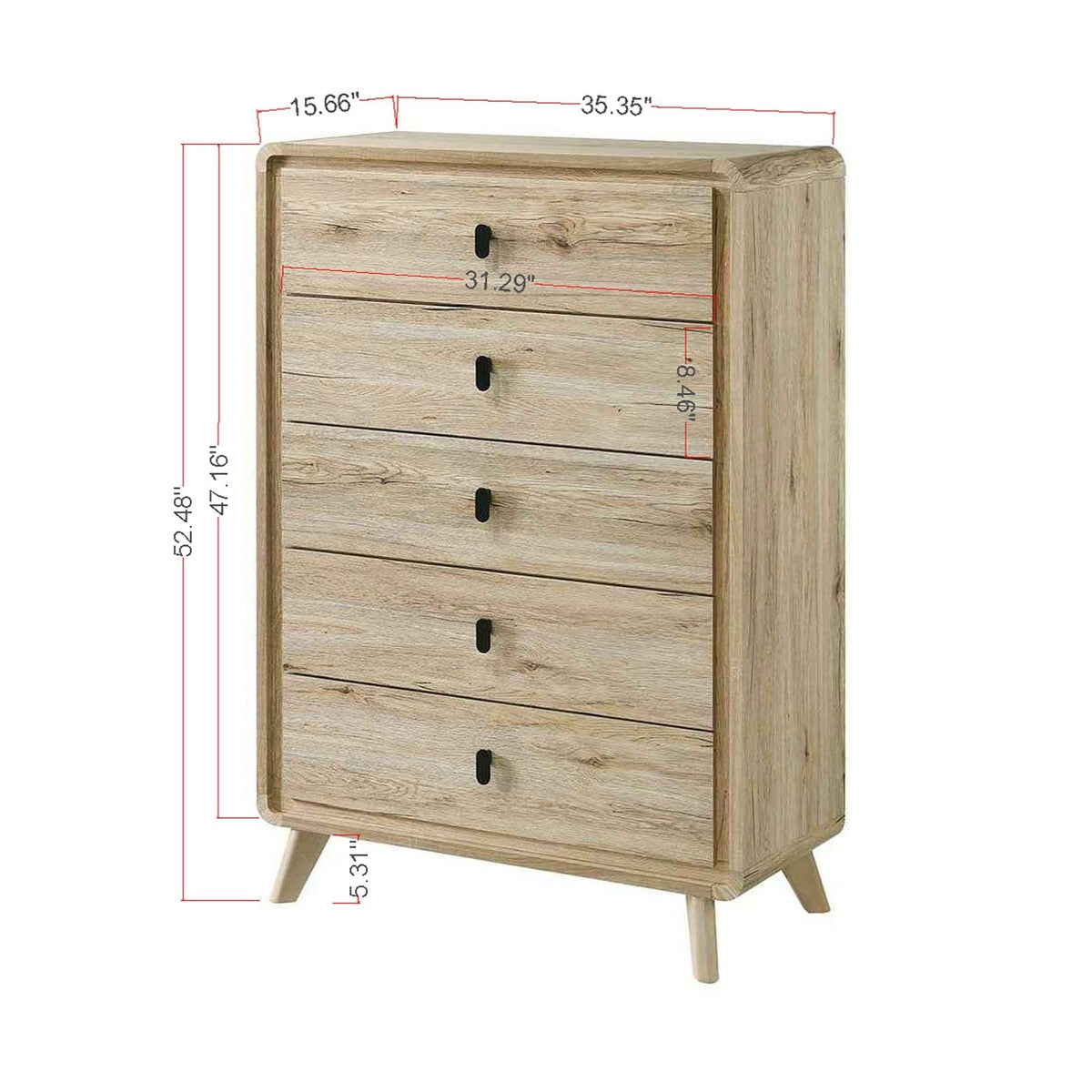 Chest With 5 Drawers - Mid-Century Design - Beige