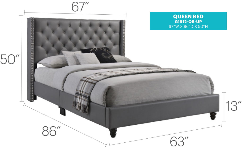 Nailhead Upholstered Bed with Deep Tufting - Dark Gray or Black