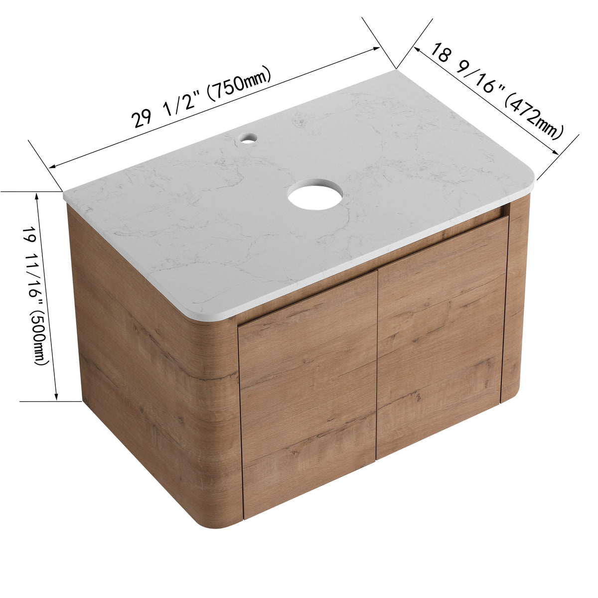 30" Wall-Mounted Bathroom Vanity with Soft-Close Doors - Imitative Oak