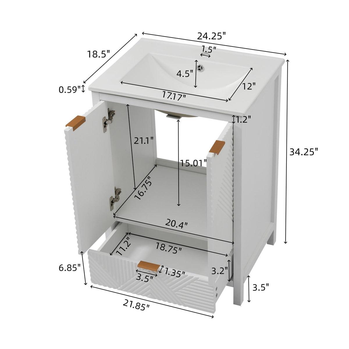Modern Bathroom Vanity with Sink Combo – Compact Storage - Dark Brown or White