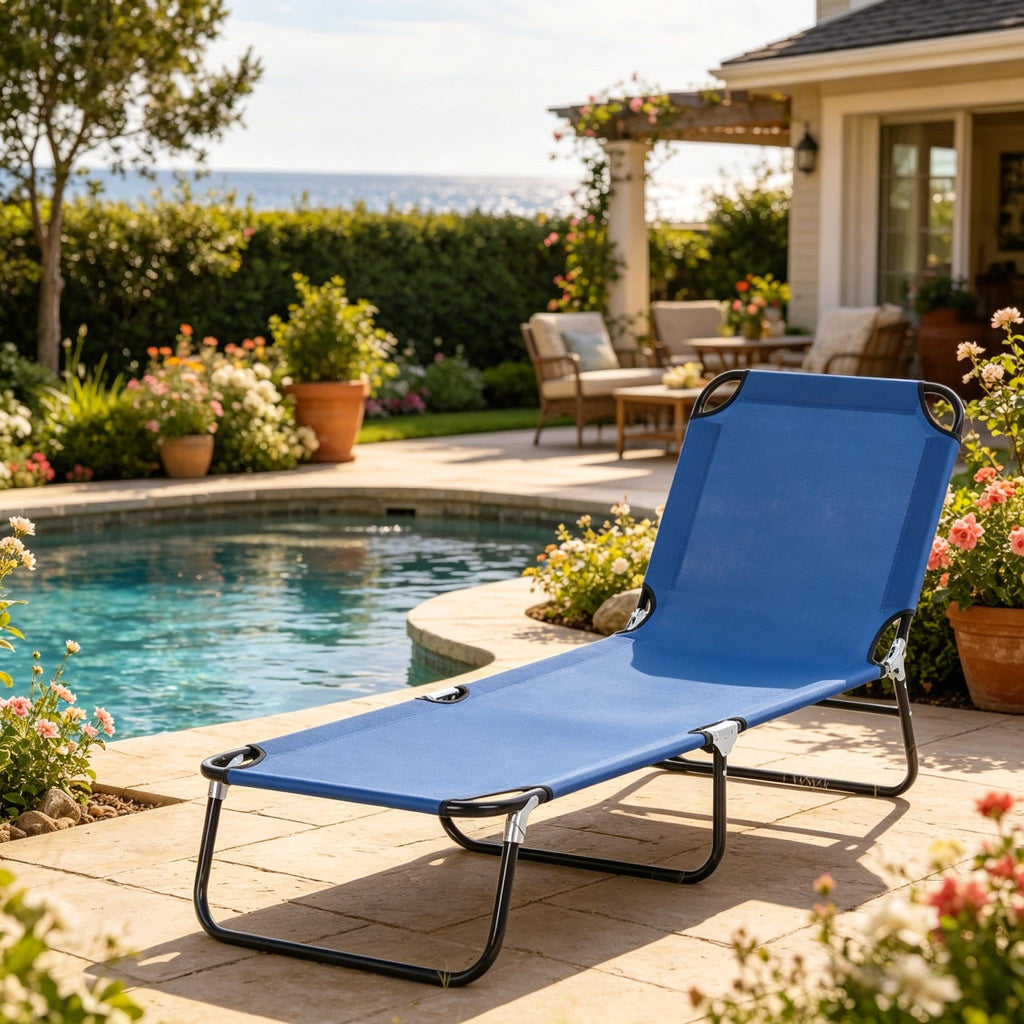 Neutral Oxford Fabric Sun Tanning Chair with 5-Position Backrest - Neutral