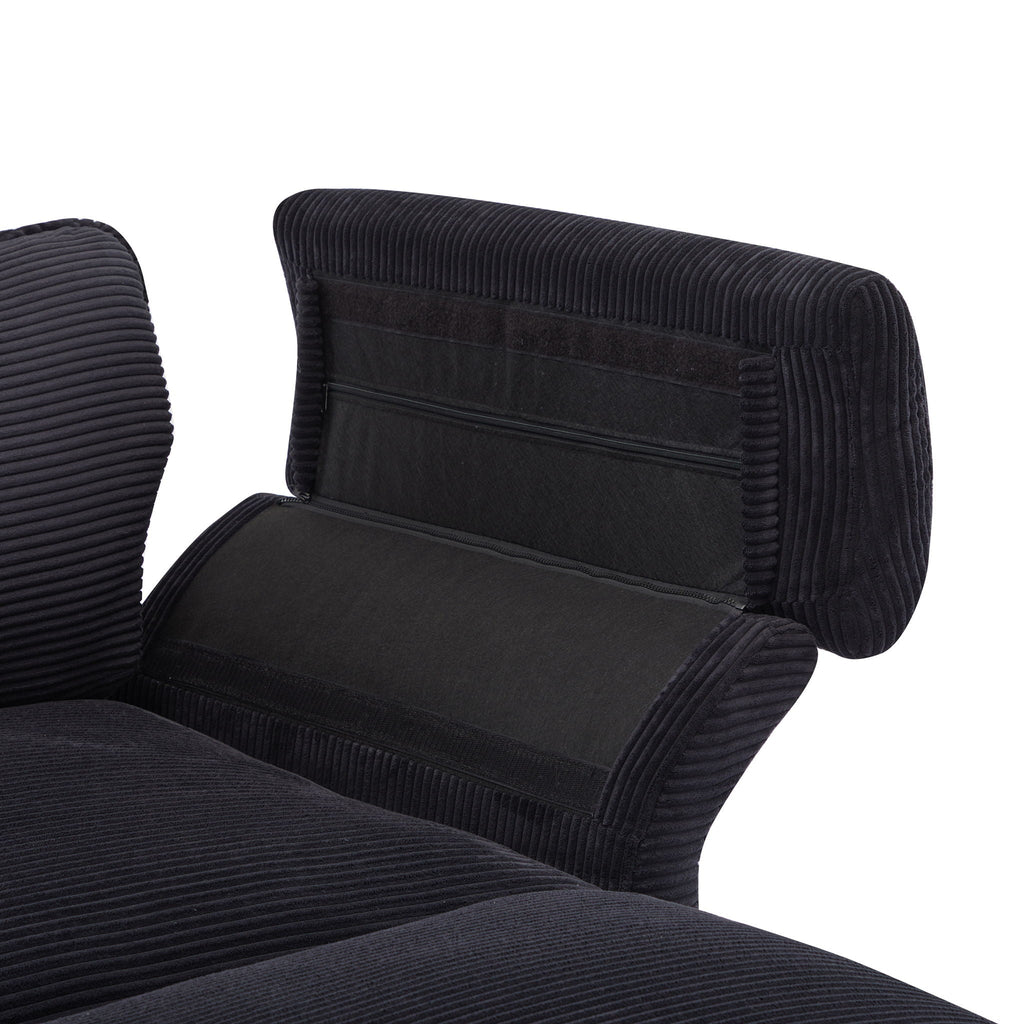 Modern Deep Seat Sectional Sofa with Ottoman - Corduroy - Black or Beige