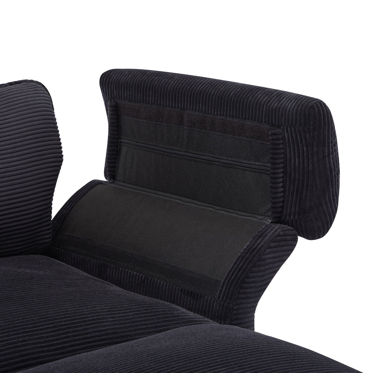 Modern Deep Seat Sectional Sofa with Ottoman - Corduroy - Black or Beige