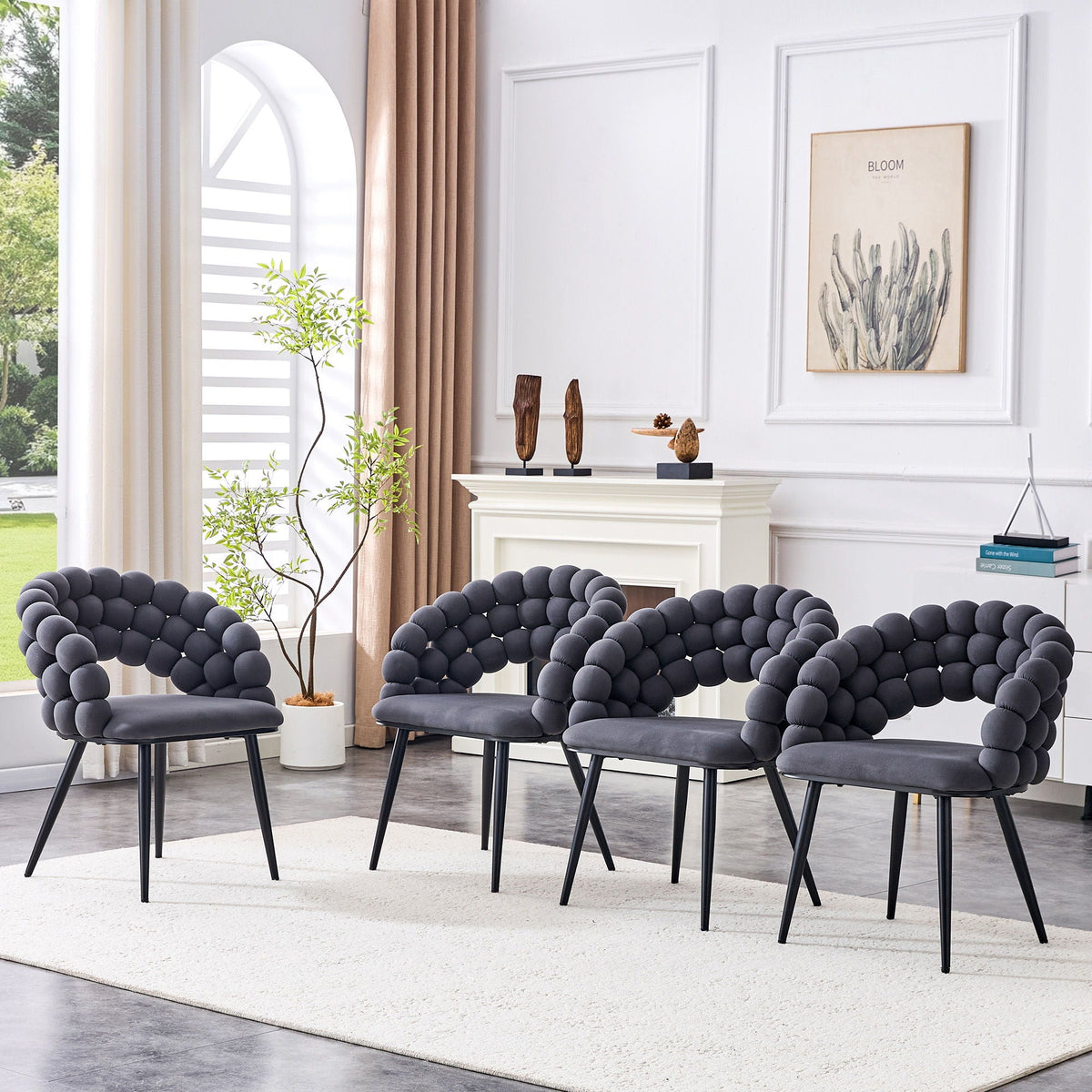 Ball Chain Bubble Dining Chair Set with Sculptural Backrest - Dark Gray, Beige, Orange