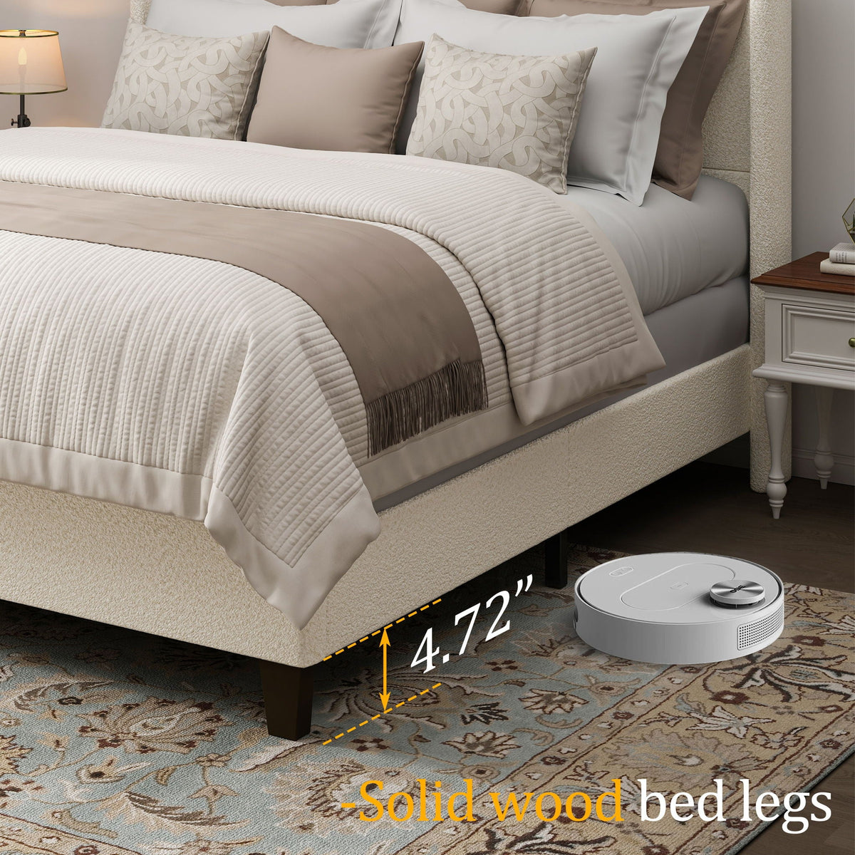 Platform Bed Frame with Tall Headboard and High Footboard - White or Gray