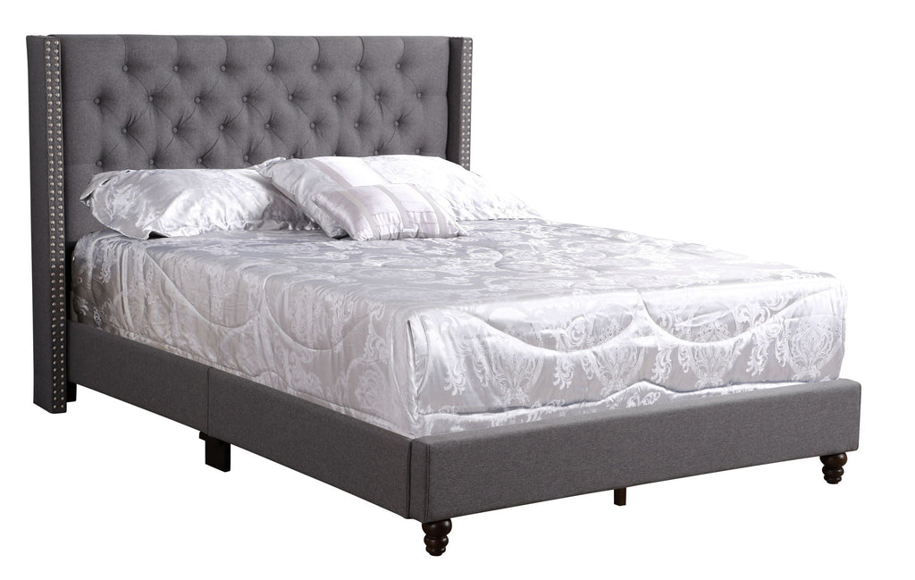 Nailhead Upholstered Bed with Deep Tufting - Dark Gray or Black