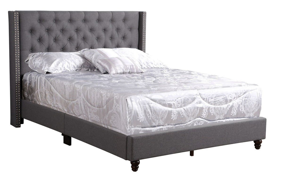 Nailhead Upholstered Bed with Deep Tufting - Dark Gray or Black