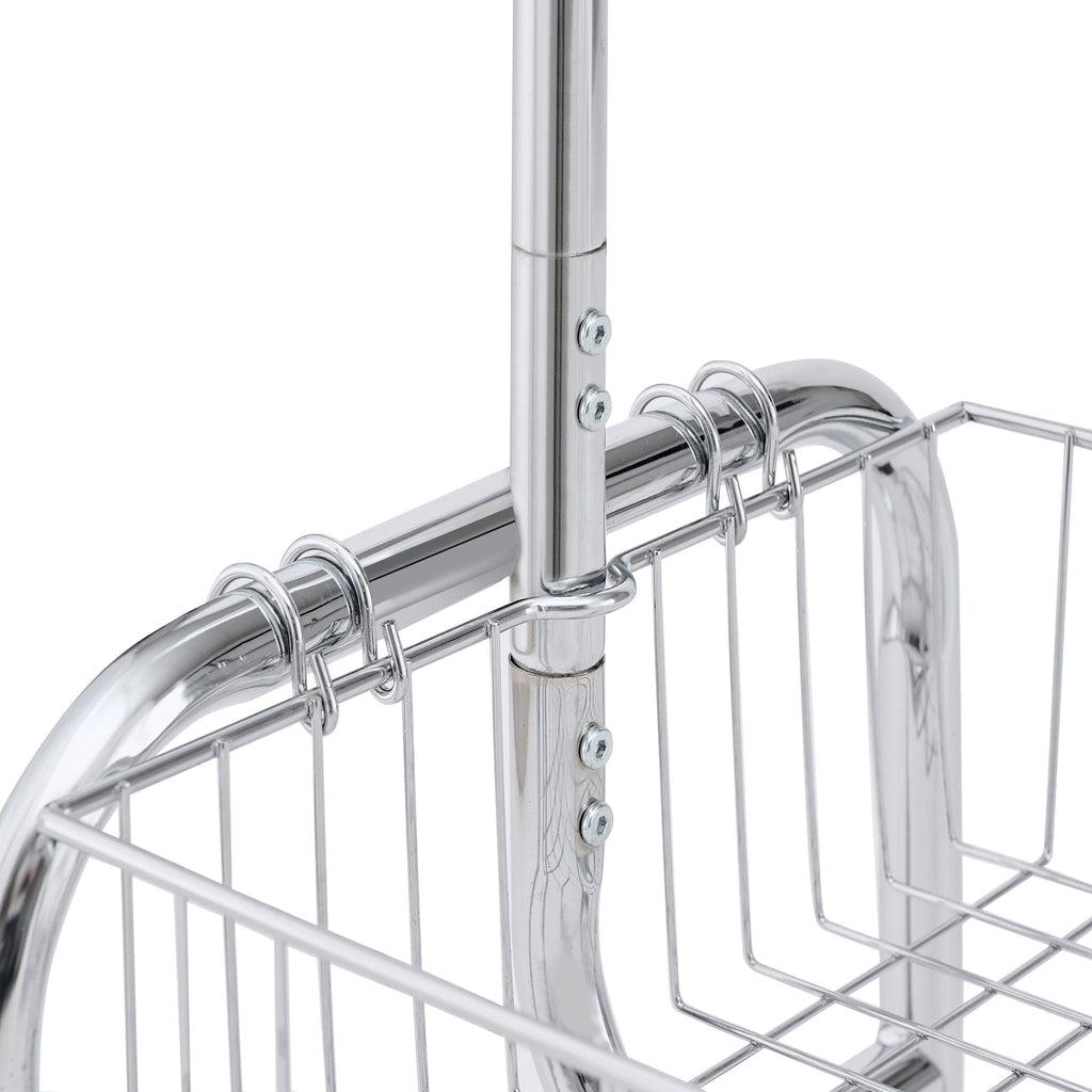 Heavy Duty Iron Garment Rack with Basket on Wheels - Silver