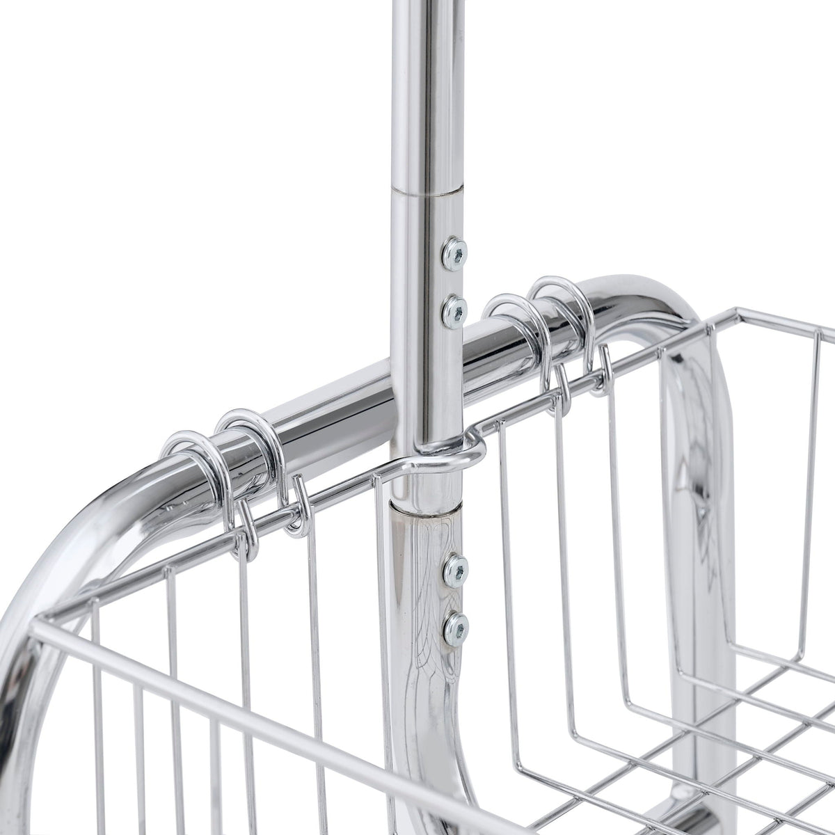 Heavy Duty Iron Garment Rack with Basket on Wheels - Silver