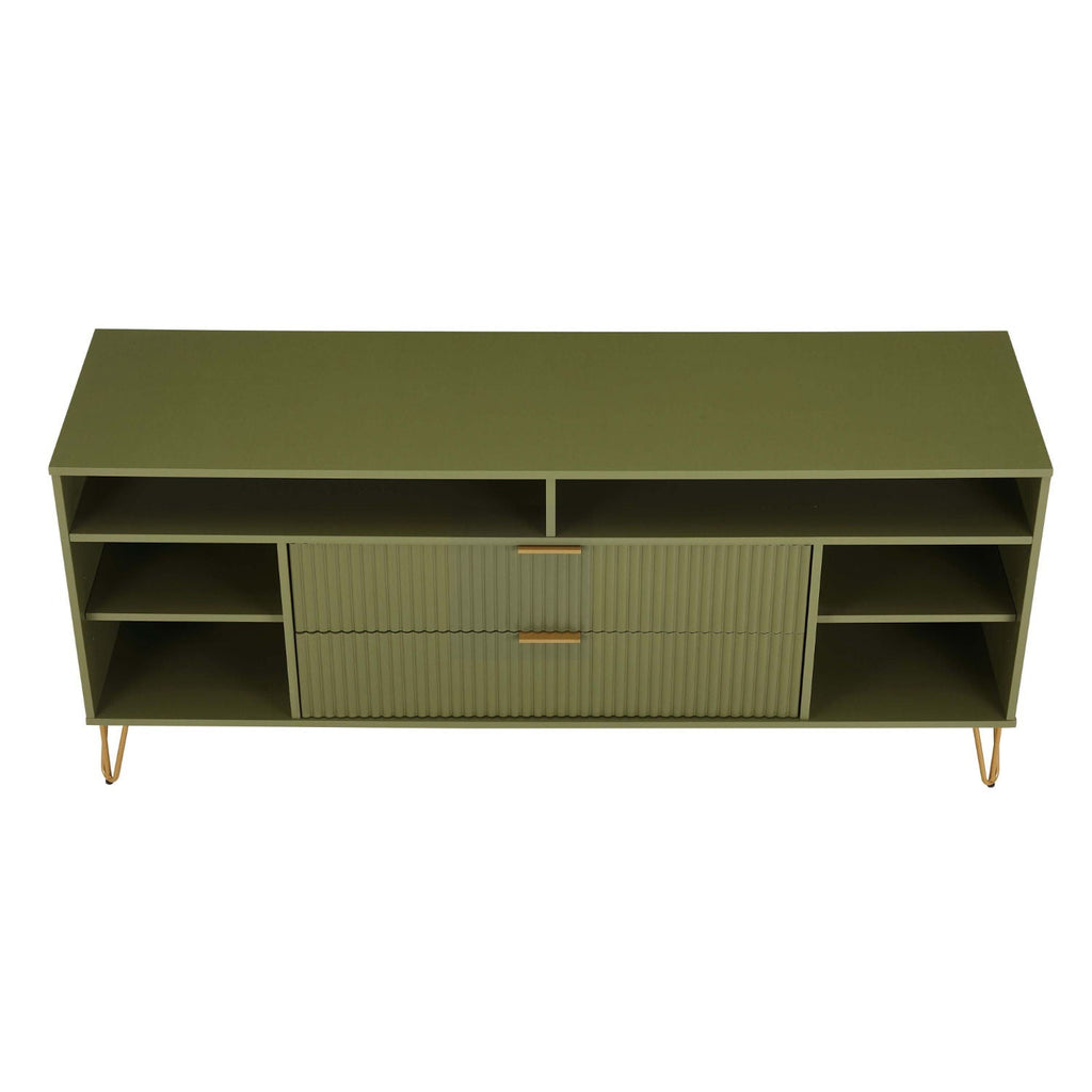Fluted TV Stand with Storage and Metal Legs - Multiple Colors