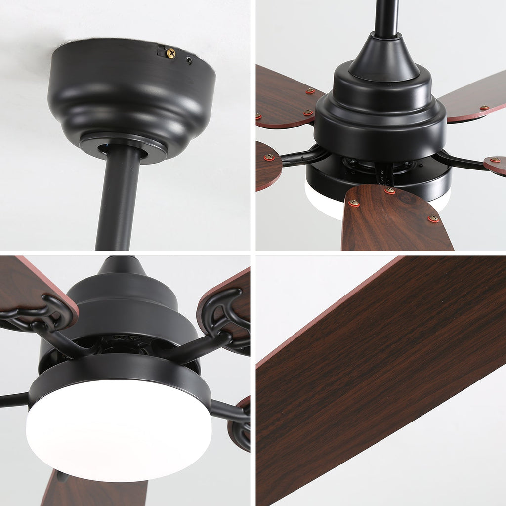 52 Inch Ceiling Fan with LED Light and Remote Control - Black