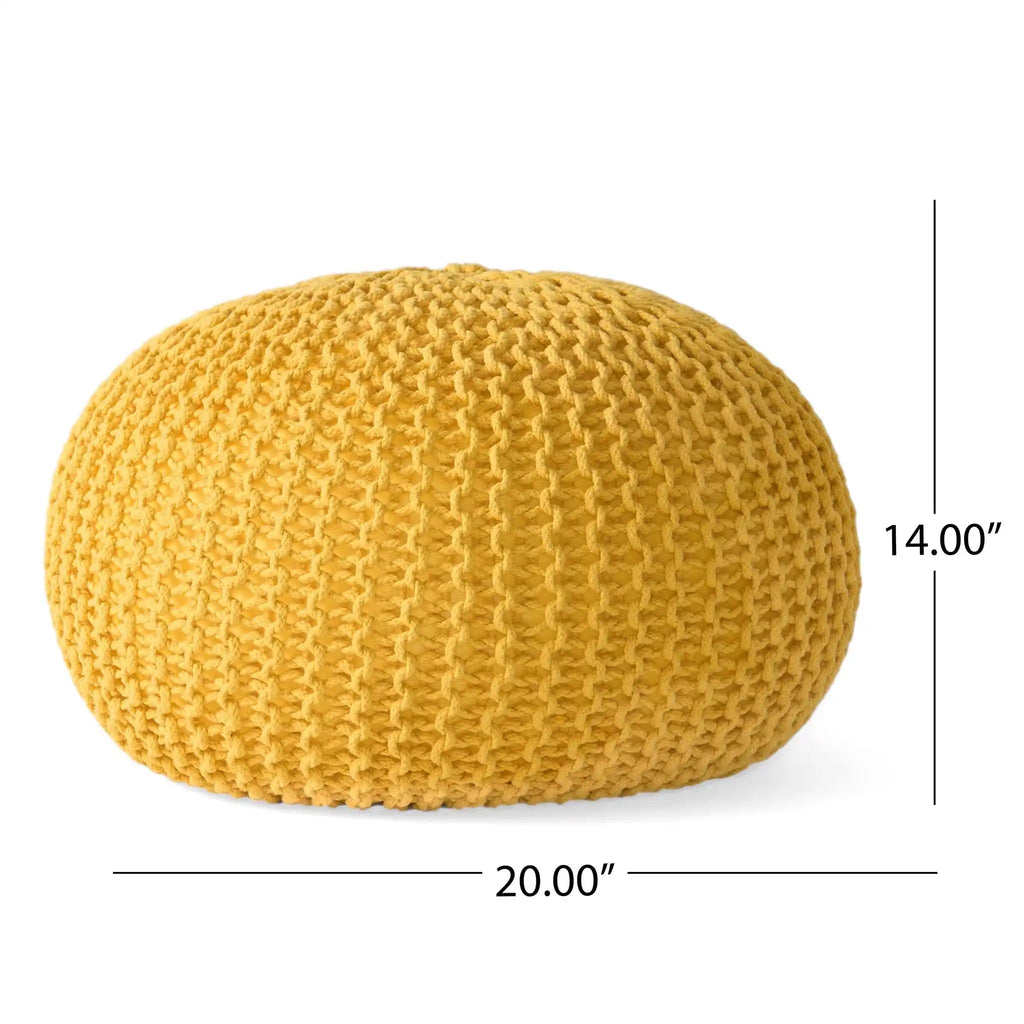 Knitted Cotton Round Pouf Ottoman with Polystyrene Fill - Blue, Dark Red, Yellow