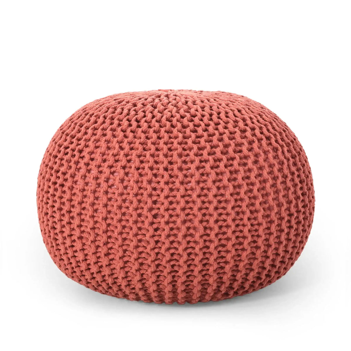 Knitted Cotton Round Pouf Ottoman with Polystyrene Fill - Blue, Dark Red, Yellow