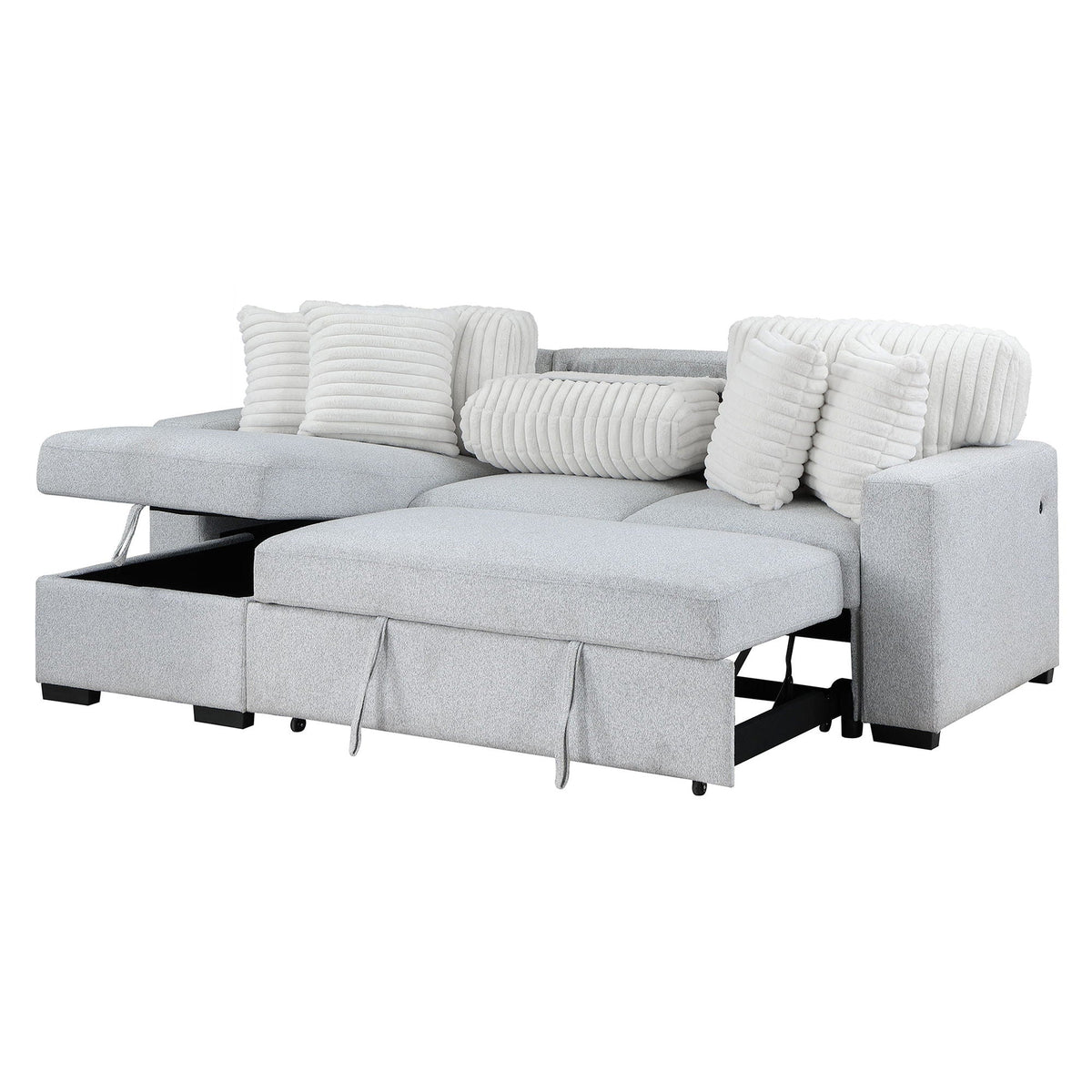 Reversible Pull Out Sofa Bed with Cup Holders - Light Gray
