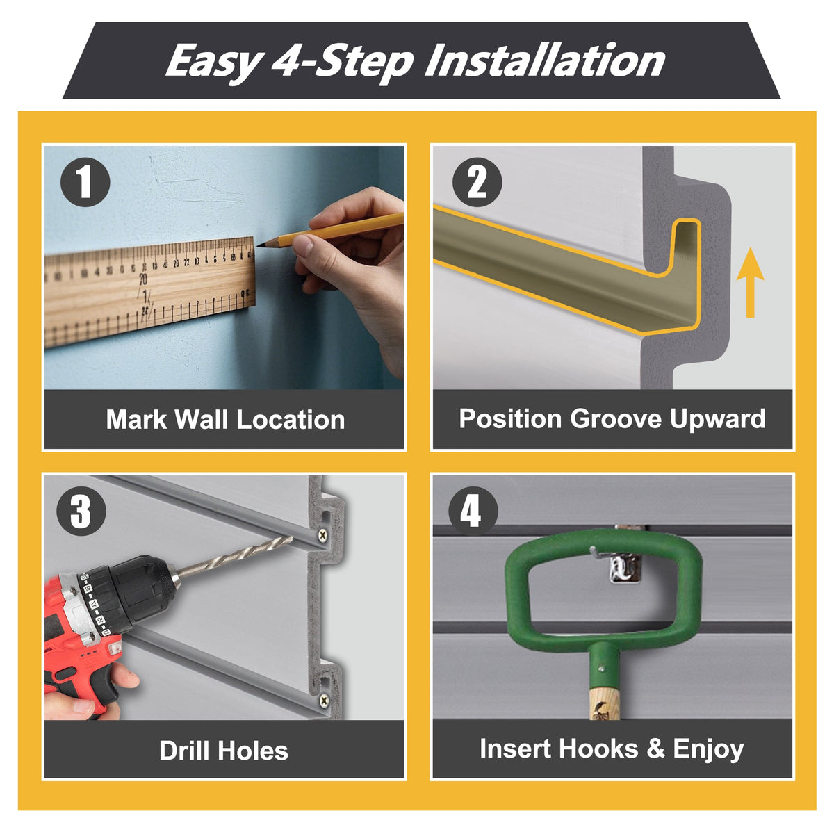 Heavy Duty PVC Slatwall Garage Organizer with 75 lb Capacity - Grey