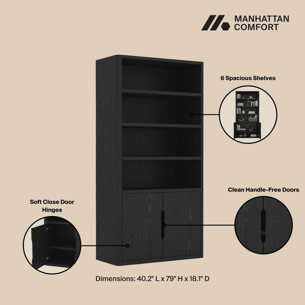 Modern Bookcase Cabinet with Adjustable Shelves - Black, Light Brown, Dark Brown