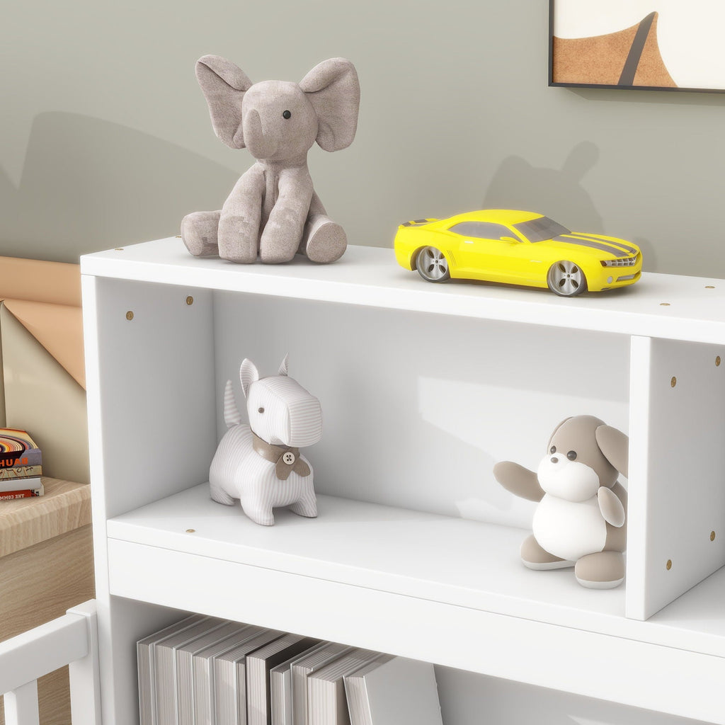Twin Storage Bed with Bedside Bookcase and Guardrails - Gray or White