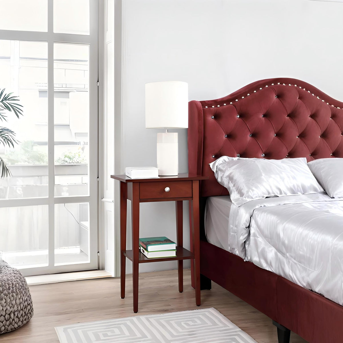 Wood Nightstand with Drawer and Shelf - Multiple Colors