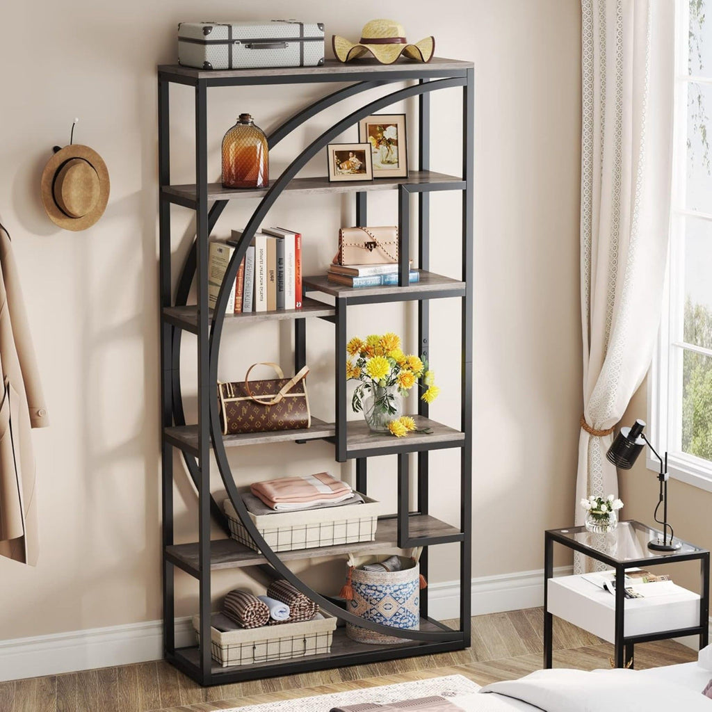 5 Tier Etagere Bookshelf with 8 Open Shelves - Dark Brown or Dark Gray