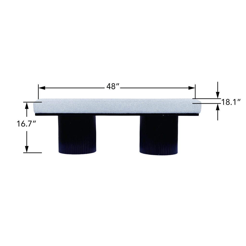 Boucle Upholstered Bench with Chunky Black Legs - Light Gray