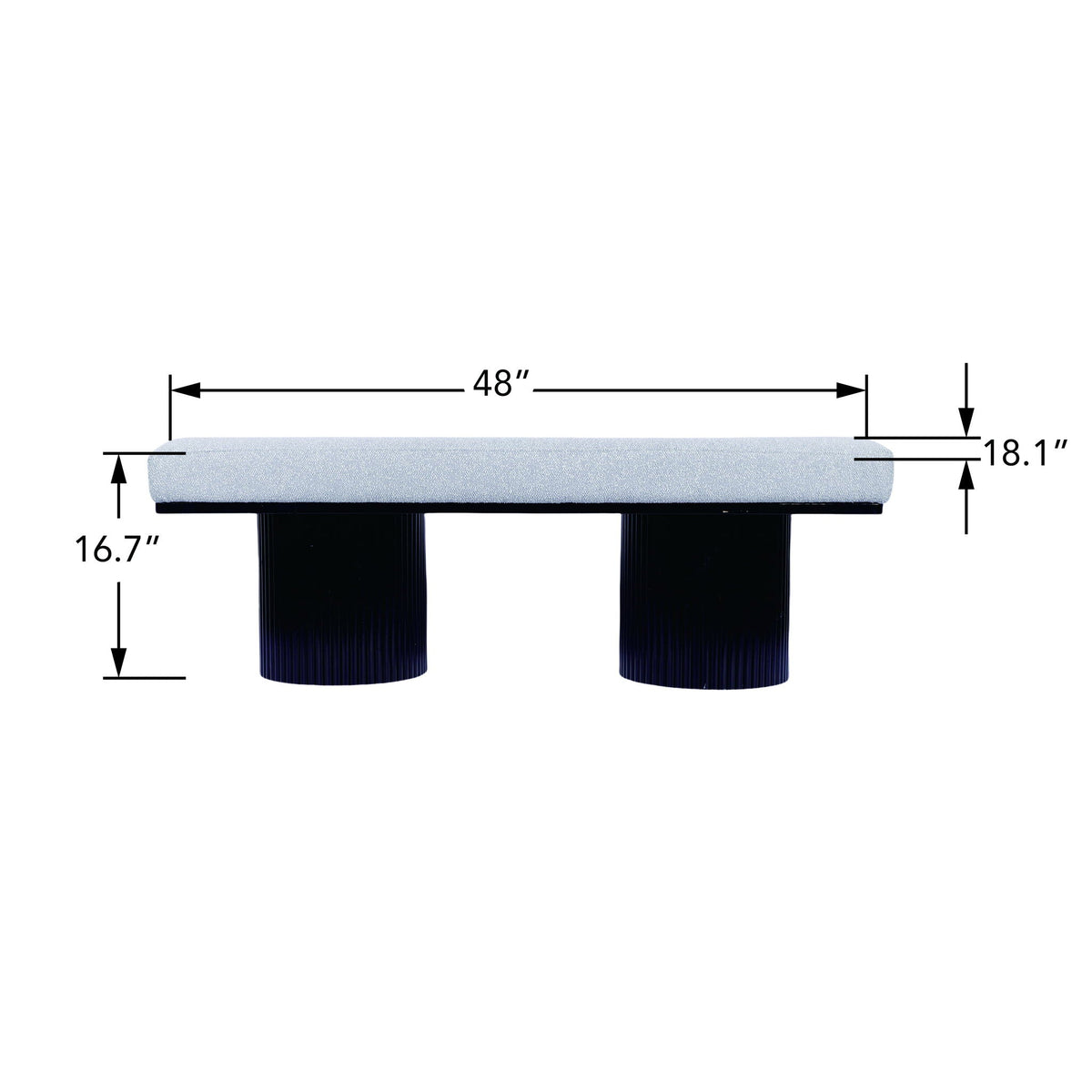 Boucle Upholstered Bench with Chunky Black Legs - Light Gray