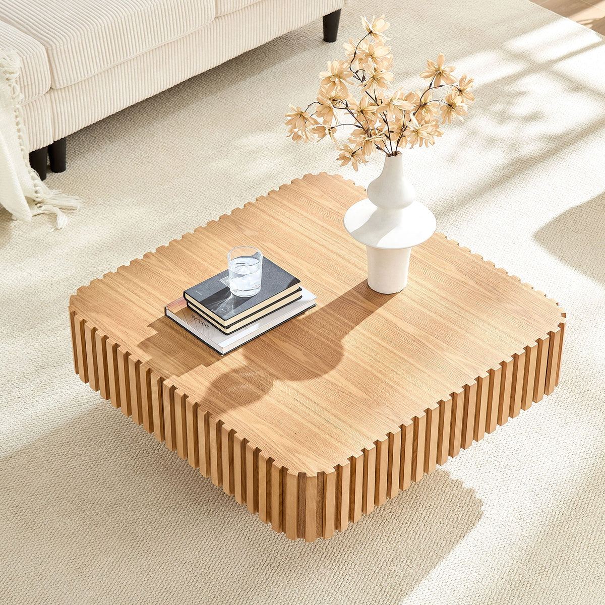 Modern Handcraft Drum Coffee Table with MDF Construction - Natural