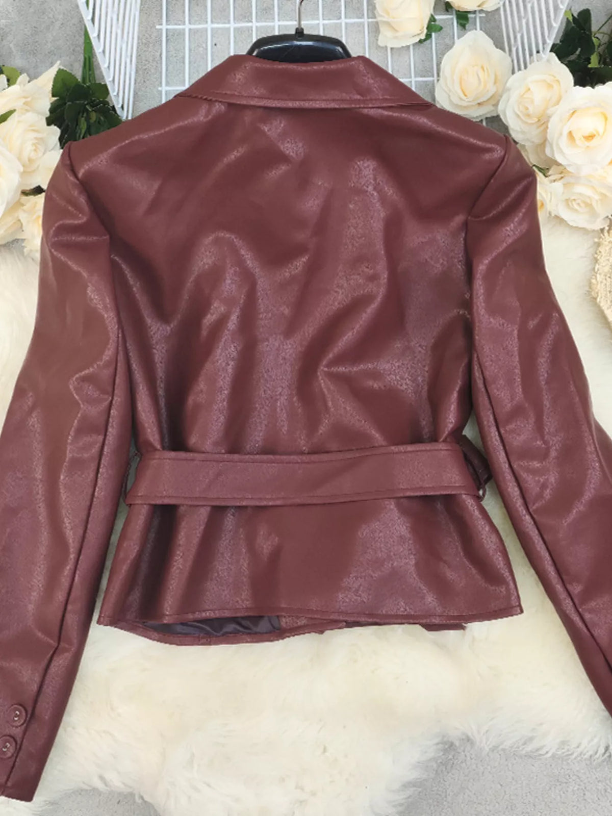 Belted Faux Leather Blazer