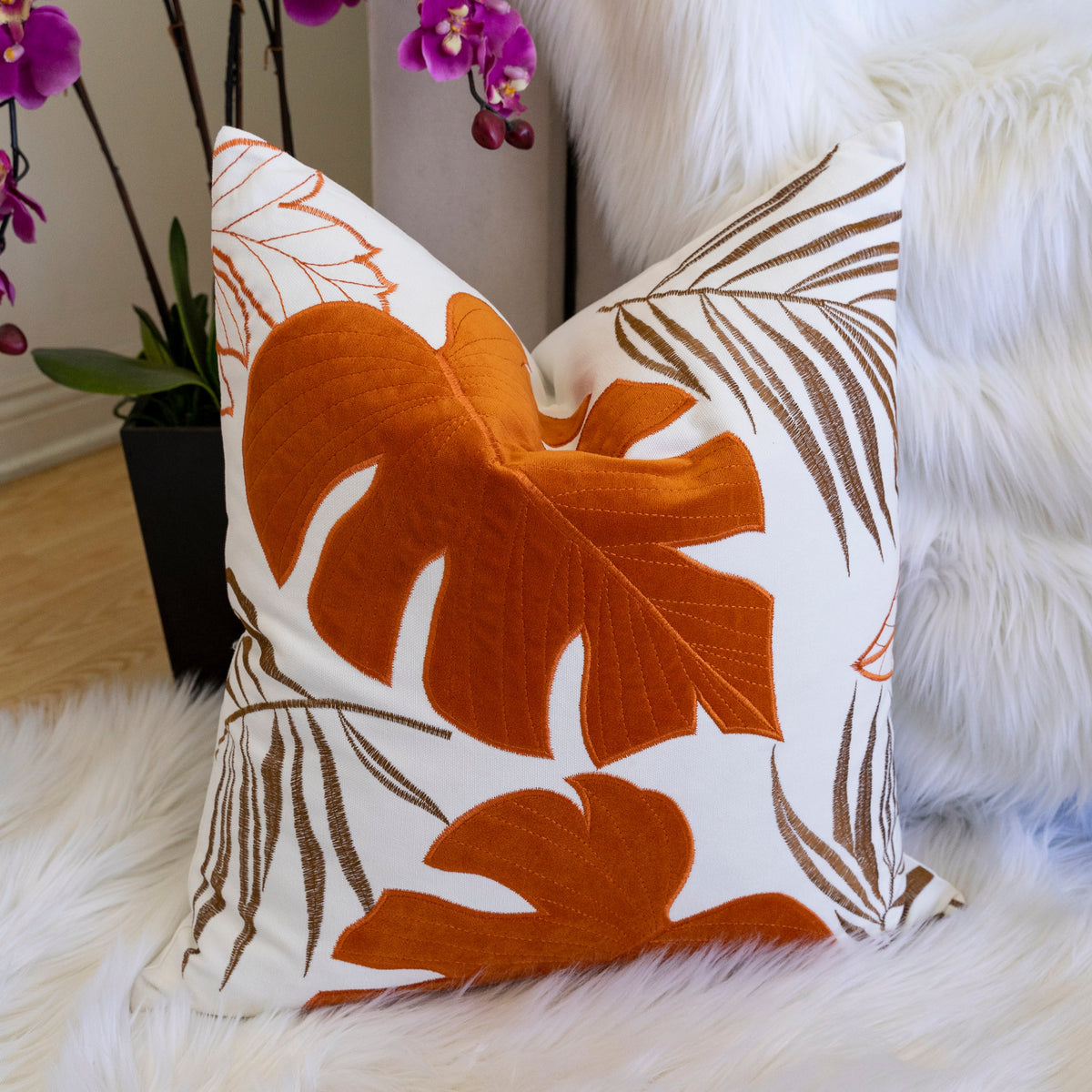 Autumn Vibes Leaf Accent Pillow Set with Hidden Zipper - 2 Pack