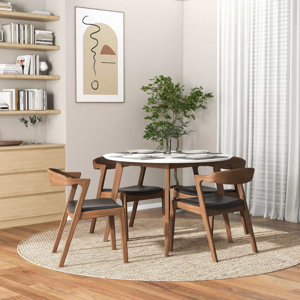 White 5 Piece Dining Table Set with Solid Wood Base - Alina
