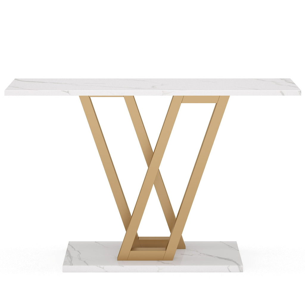 White Console Table with V Leg Frame - Gold