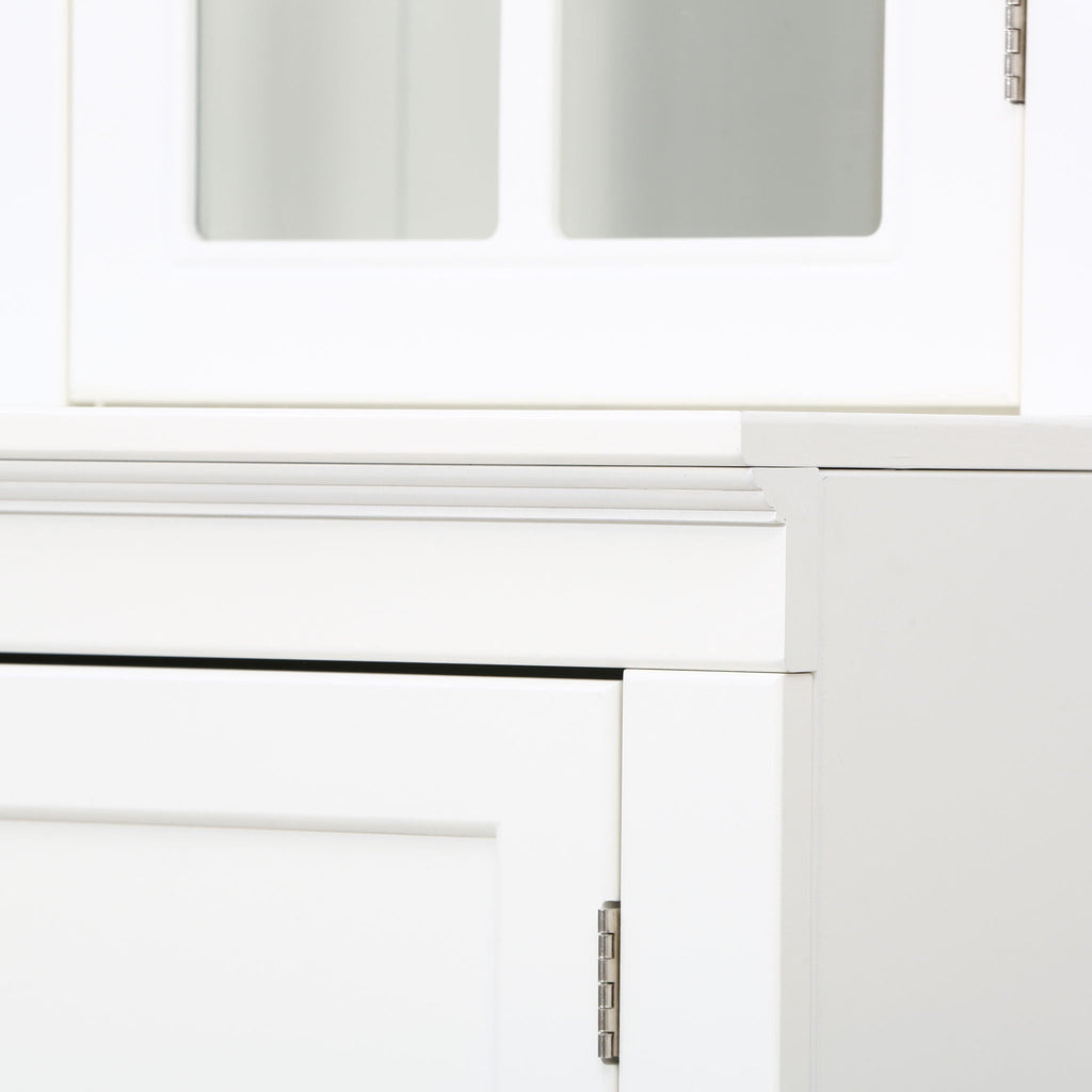 Retro Style Hutch Cabinet with Glass Door - White