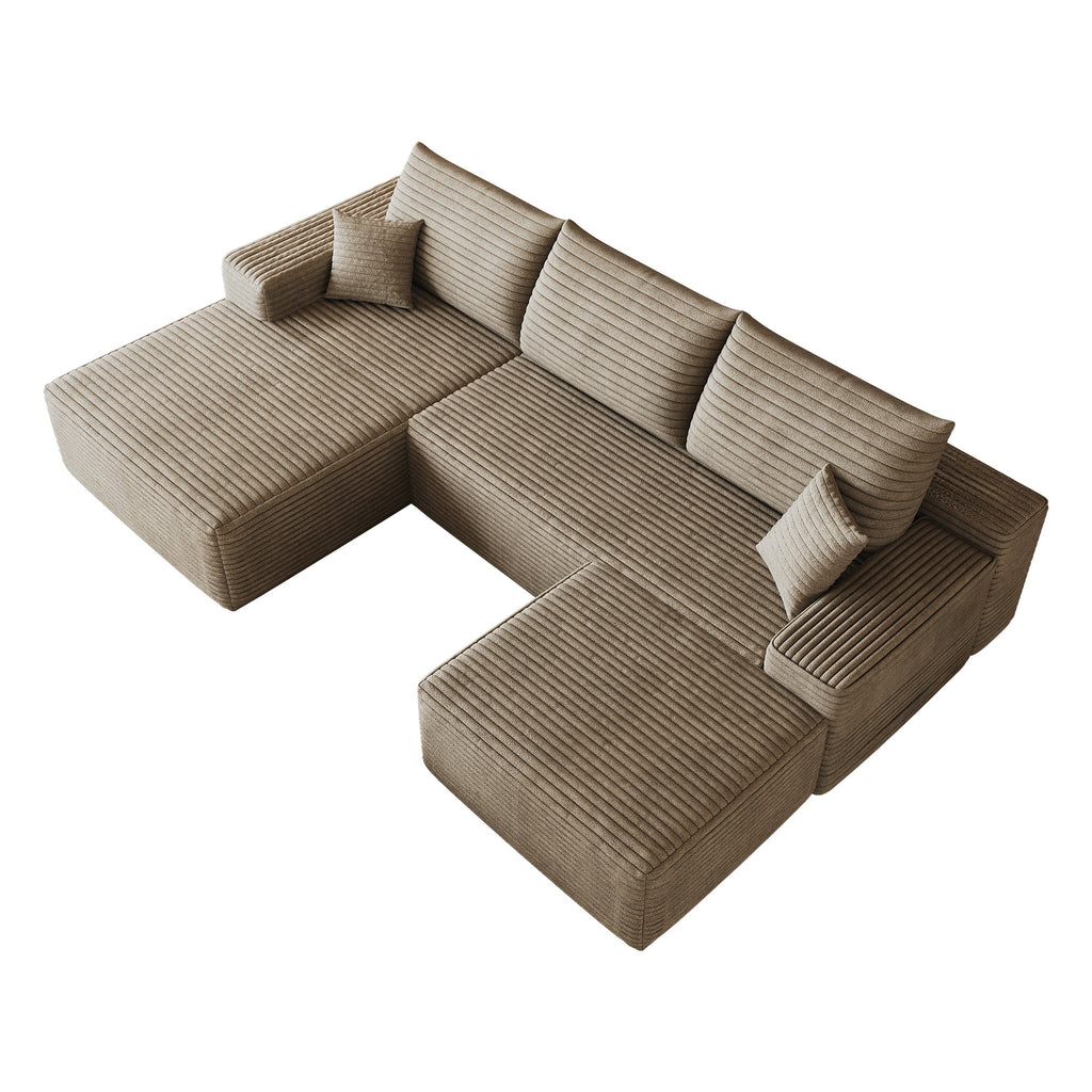 107" Cloud Sectional Sofa with Ottoman - Plush Corduroy, Modern Minimalist Design