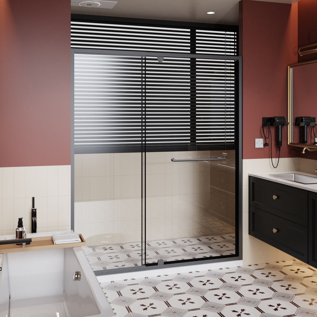 Matt Black Pivot Shower Door with Handle - 60" W x 72" H